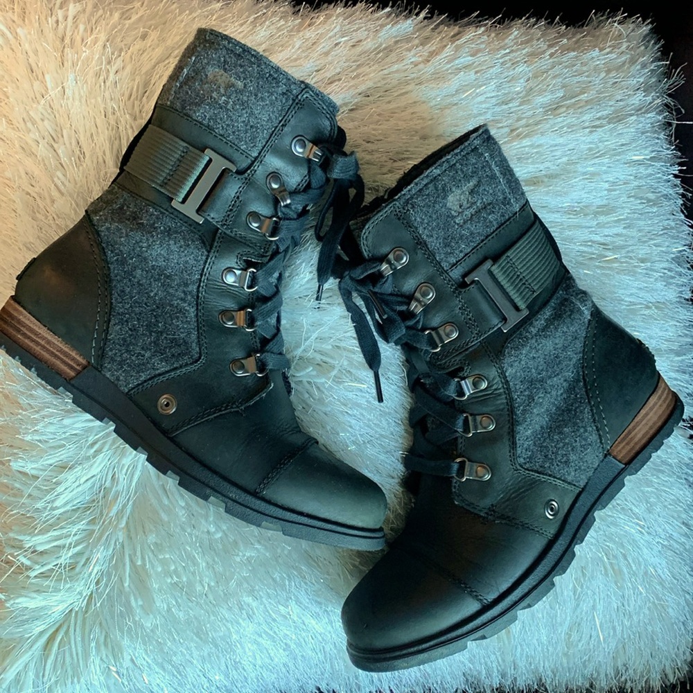 Sorel Major Carly Winter Boots Black Gray Leather NL2324-010 Mid Calf 7.5 - Picture 7 of 10